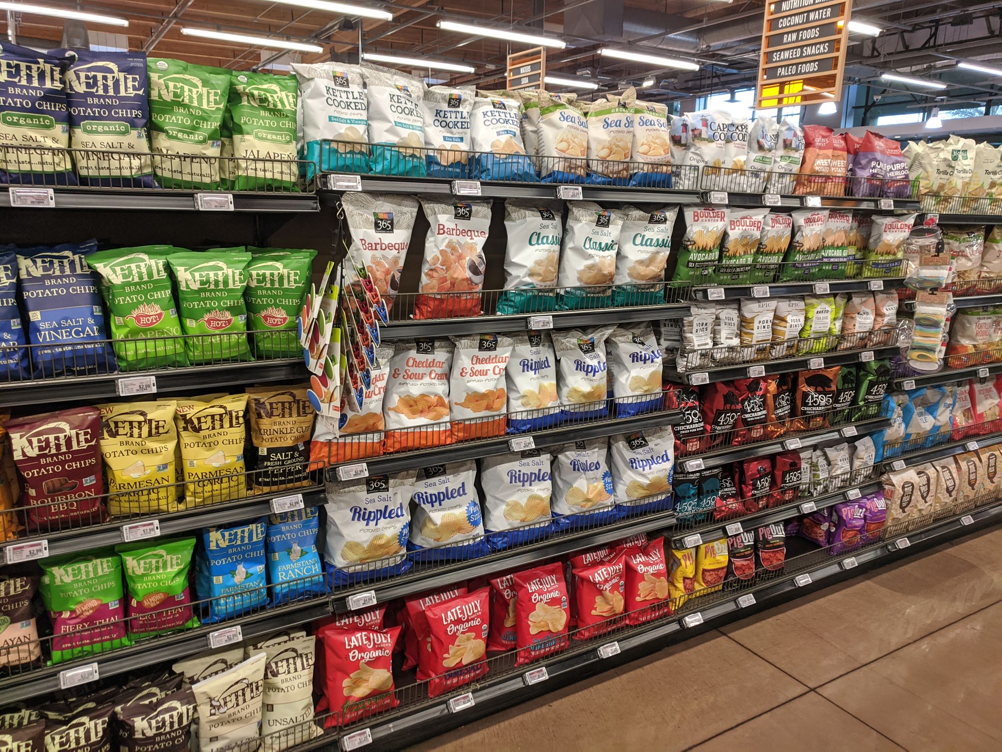 The chip aisle at Whole Foods
